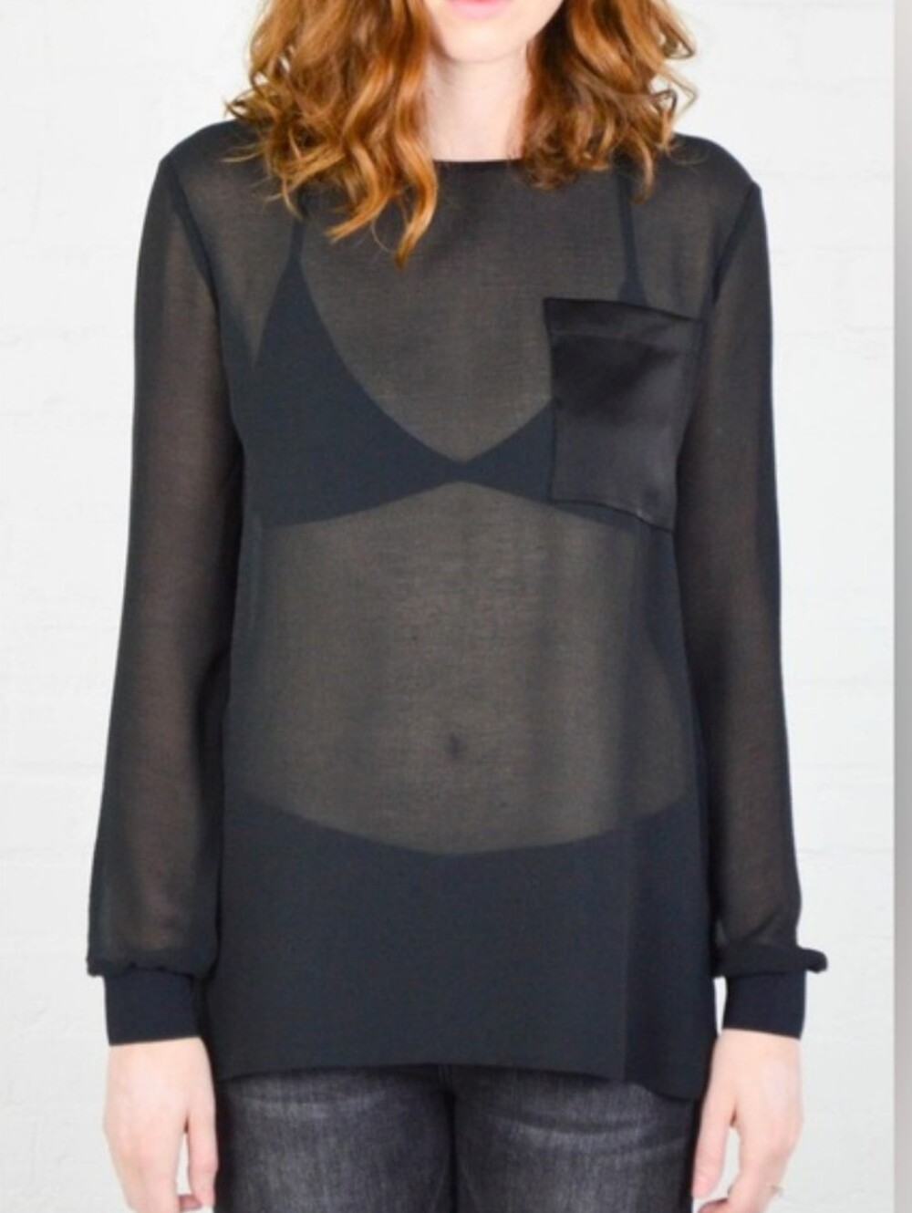 ATM Anthony Thomas Melillo Black Sheer Long-Sleeve Blouse SP